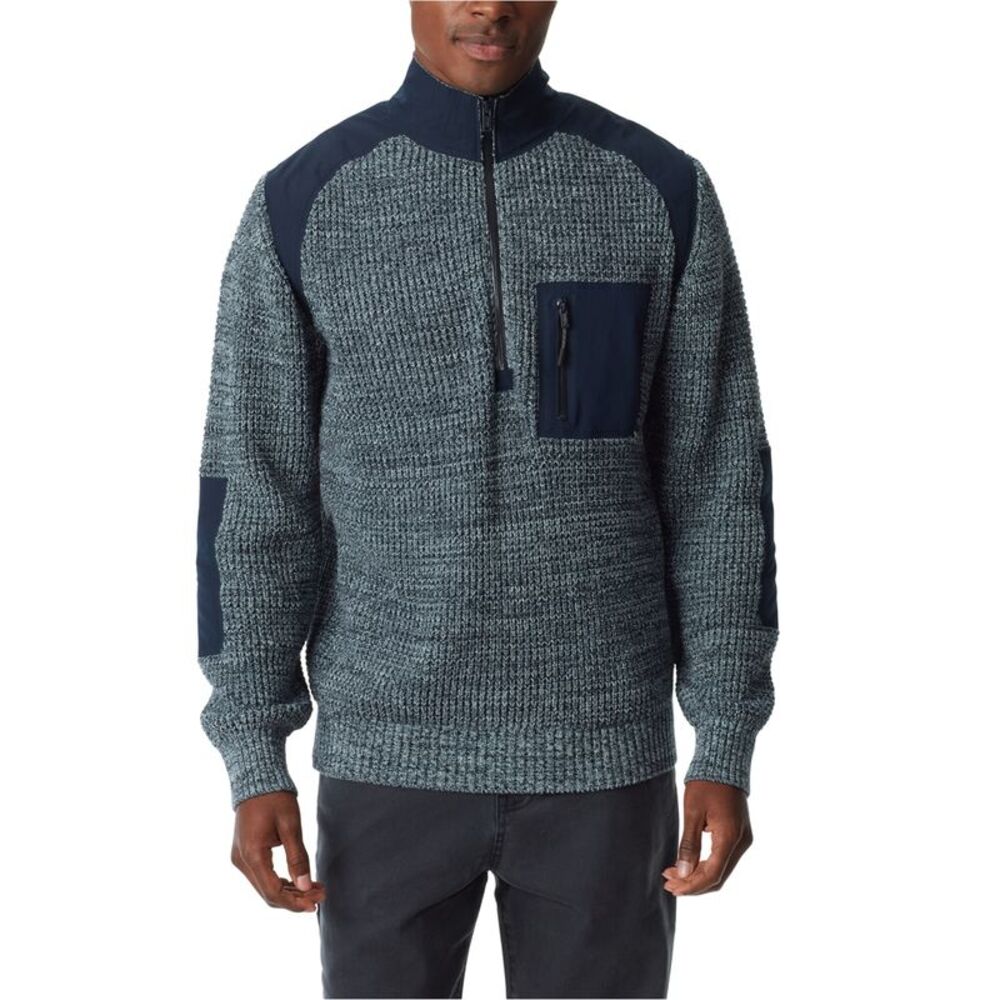 BASS OUTDOOR Mens Quarter Zip Patch Pullover Sweater, Blue, 2XL, DM
